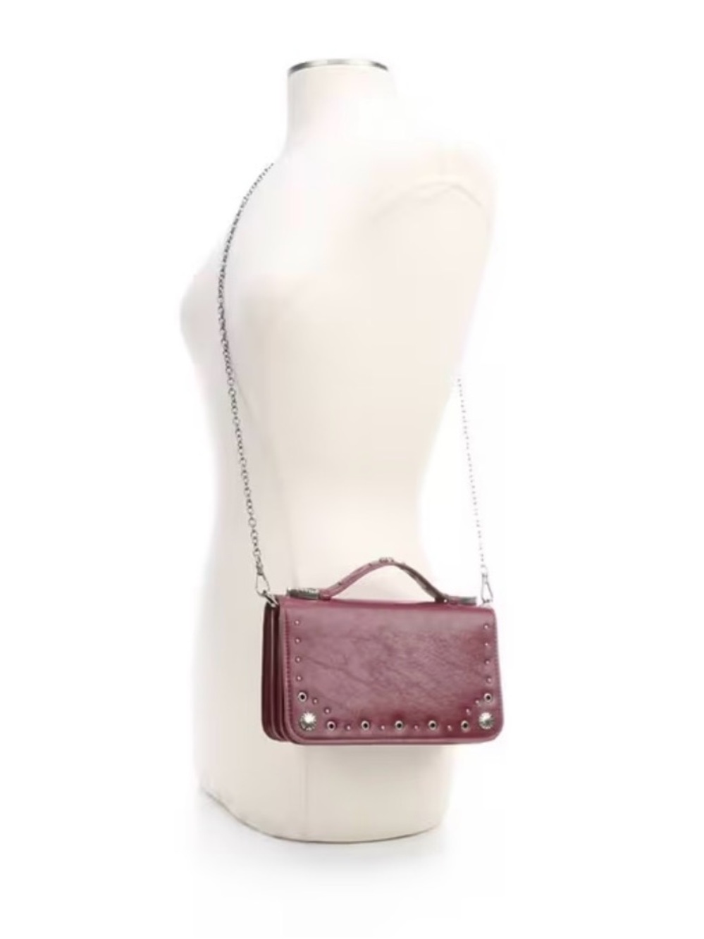 Sam & Libby Studded Burgundy Crossbody with Top Handle